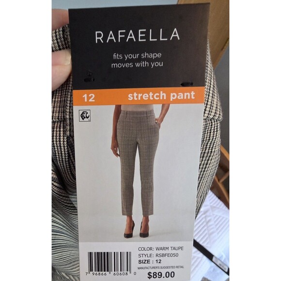 Rafaella Womens Pants NWT Size 12 Warm Taupe Stretch Slim Plaid - Picture 9 of 12